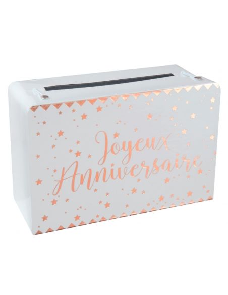 Tirelire Joyeux Anniversaire métallisé Rose