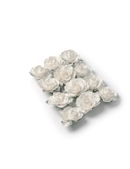 12 Roses 3.5cm Blanches Sur Tige Papier Faites La Fête A trier