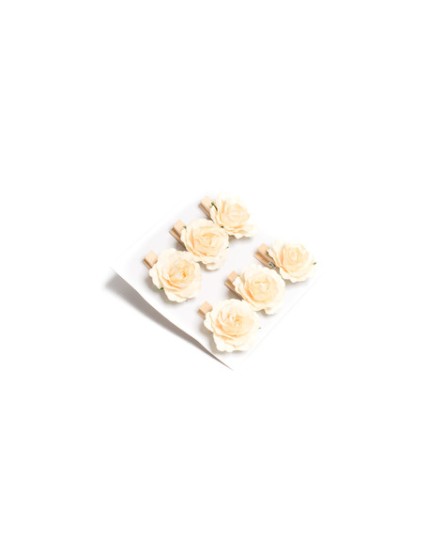 6 Roses 3cm Ivoire Sur Pince 3.5 cm Faites La Fête Accessoires de décoration