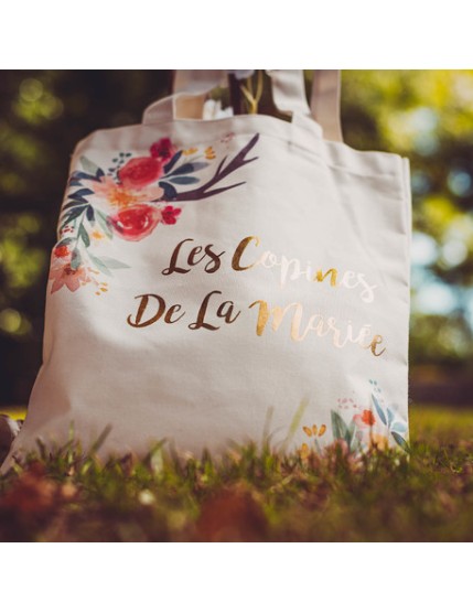 Tote Bag Les Copines De La Marie Folk Lin Dorure Or 31X37cm Faites La Fête Accessoires de décoration