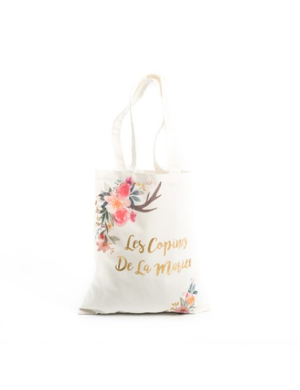 Tote Bag Les Copines De La Marie Folk Lin Dorure Or 31X37cm Faites La Fête Accessoires de décoration