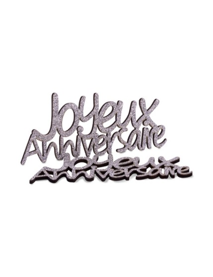 4 Deco Joyeux Anniversaire En Bois Paillettes Argent 11.5X5X0.3cm Faites La Fête Anniversaire