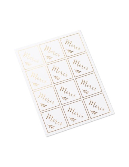 24 Stickers Blanc Merci Or 4X4cm Faites La Fête Cérémonie