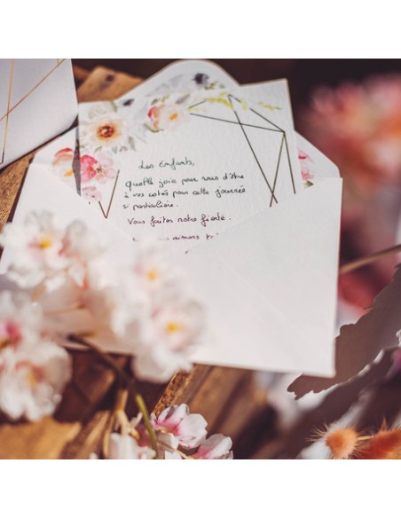 10 Invitations + Enveloppes Aquarelle papier Texture Dorure Or 12.5X17.5C