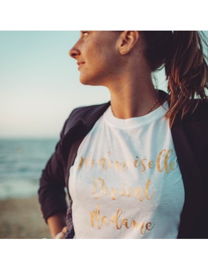 Tee-Shirt Mademoiselle Devient Madame 100% Coton Blanc Et Or T.U Faites La Fête T shirt