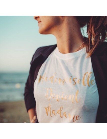 Tee-Shirt Mademoiselle Devient Madame 100% Coton Blanc Et Or T.U Faites La Fête T shirt