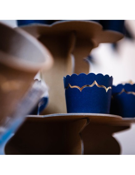 20 Cake Cups Bleu Marine Et Lisere Or 85Ml Diam 6X4.5cm Faites La Fête A trier