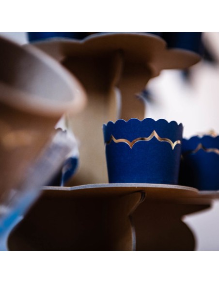20 Cake Cups Bleu Marine Et Lisere Or 85Ml Diam 6X4.5cm