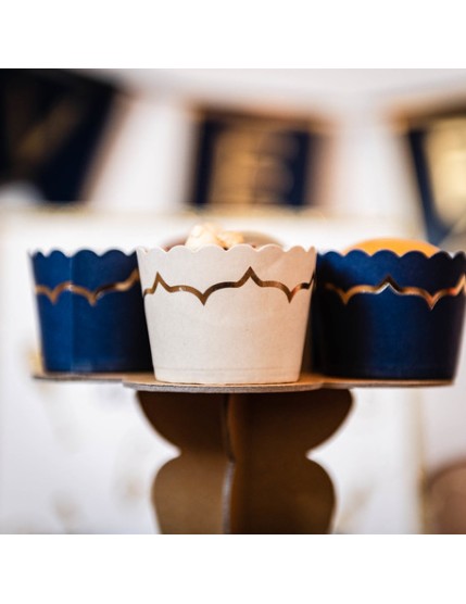 20 Cake Cups Bleu Marine Et Lisere Or 85Ml Diam 6X4.5cm Faites La Fête A trier
