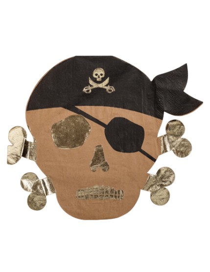 16 Serviettes Pirate Kraft, Noir Et Or 2 Plis 33X26.2cm Faites La Fête Accessoires de décoration