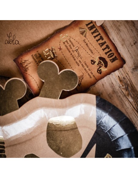 8 Invitations Pirate Kraft & Or+ 8 Enveloppes Kraft 10X15cm