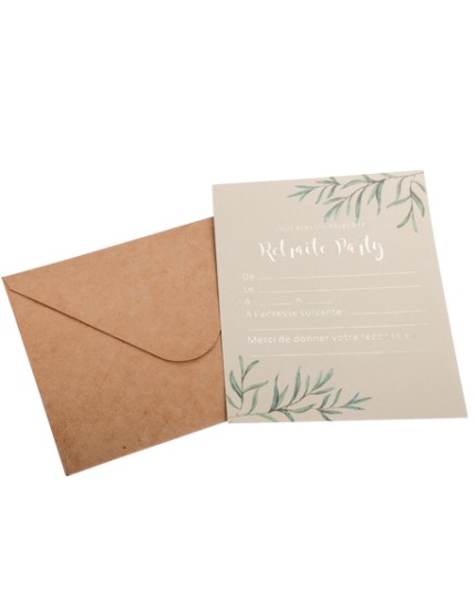 8 Invitations Retraite Party Beige Feuilles D\'Olivier Et Or +8 Envelop Faites La Fête Accessoires de décoration