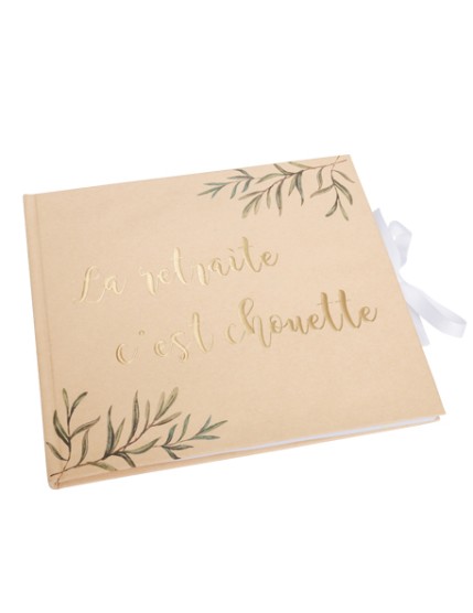 Livre D\'Or La Retraite C\'Est Chouette Beige Feuilles D\'Olivier Et Or 2 Faites La Fête Accessoires de décoration