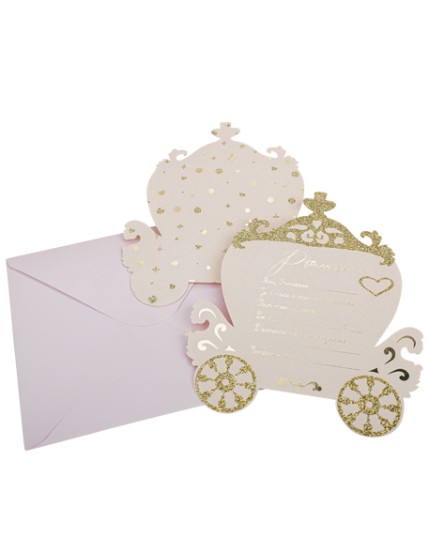 8 Invitations Princesse Rose Paillettes Or, Dorure Or 14X16,5cm+8 Enve Faites La Fête Paillette