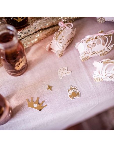 100 Confettis Princesse Rose, Or Et Paillettes Or 2,5 A 4,3cm