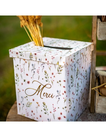 Urne Merci Brunch Time Fleurs Sauvages Embosse Or 21X25cm