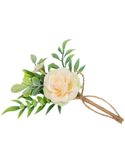 Bouquet Feuillage Et Rose Nude 15cm+Noeud Ficelle Faites La Fête Accessoires de décoration