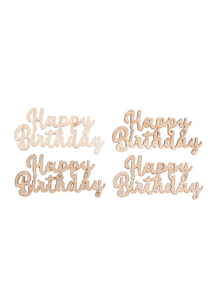 4 Deco Happy Birthday En Bois 6X3X0.3cm Faites La Fête Accessoires de décoration