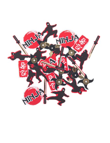 100 Confettis Ninja Noir Rouge Et Or De 2 A 3,5cm