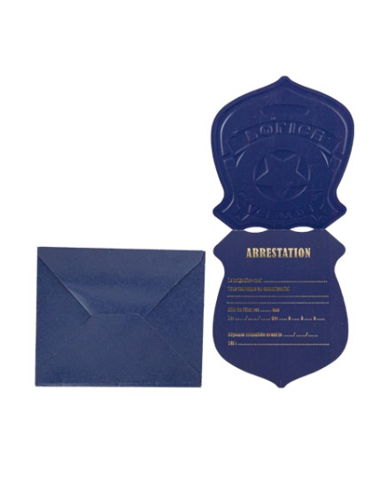 8 Invitations Badge De Police Marine Embosse Or 10,5X12cm + 8 Enveloppes Marine Faites La Fête Anniversaire