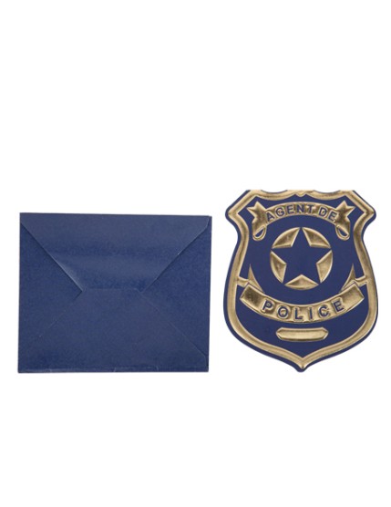 8 Invitations Badge De Police Marine Embosse Or 10,5X12cm + 8 Enveloppes Marine Faites La Fête Anniversaire