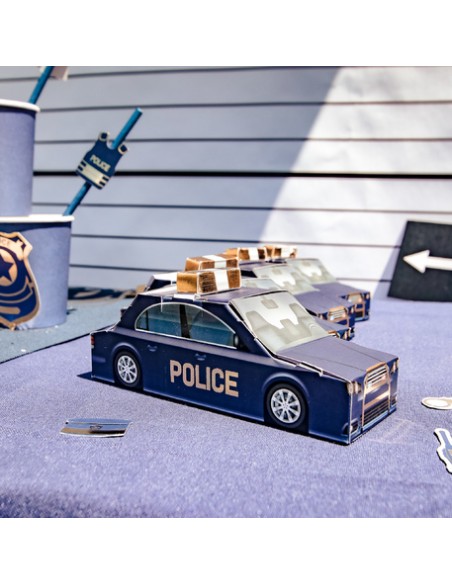 8 Contenants Voiture Police Marine Et Or 15X5X5cm