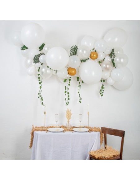 Kit Arche De 55 Ballons Tropichic Blanc Or Feuilles Tropicales Lierre