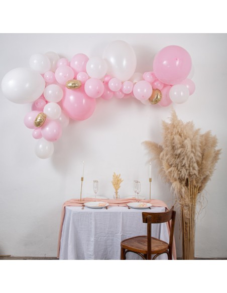 Kit Arche De 57 Ballons Baby Pink Rose Poudre Blanc Et Or