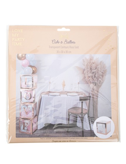 Cube A Ballons Transparent Contoursrose Gold 30X30X30cm Faites La Fête Accessoires de décoration