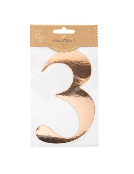 Sticker Chiffre 3 Rose Gold 15cm Faites La Fête Accessoires de décoration