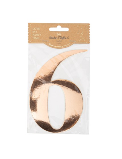 Sticker Chiffre 6 Rose Gold 15cm Faites La Fête Accessoires de décoration