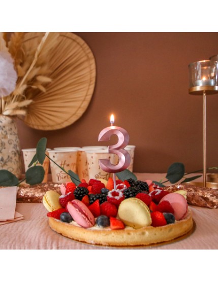 Bougie gâteau anniversaire chiffre 40 coloris rose gold sur pic