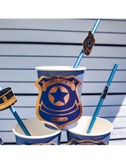 8 Gobelets Police Marine Et Or 255Ml Faites La Fête Accessoires de décoration