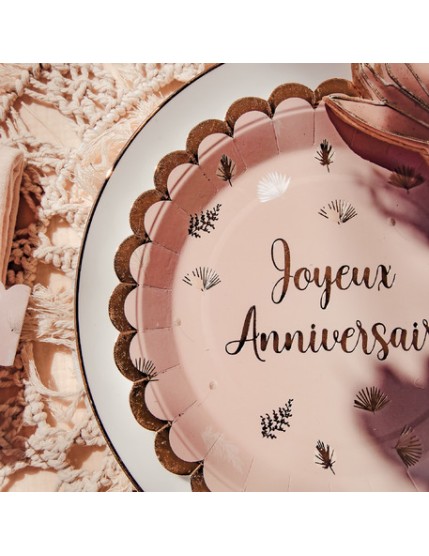 8 Assiettes Boho Joyeux Anniversaire Blush Et Or 23cm Faites La Fête Accessoires de décoration