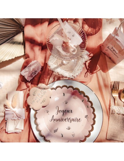 8 Assiettes Boho Joyeux Anniversaire Blush Et Or 23cm Faites La Fête Accessoires de décoration