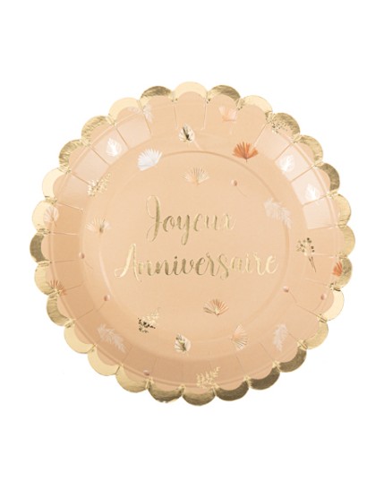 8 Assiettes Boho Joyeux Anniversaire Blush Et Or 23cm Faites La Fête Accessoires de décoration