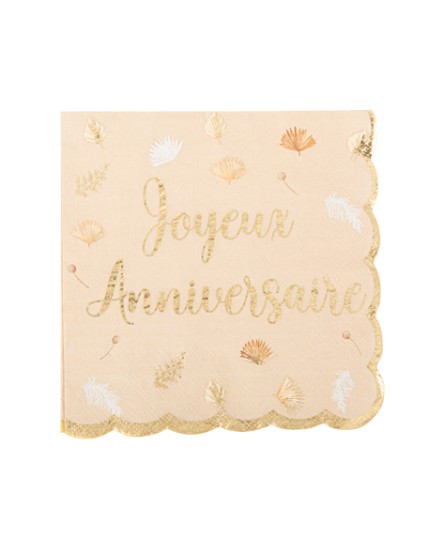 16 Serviettes Boho Joyeux Anniversaire Blush Et Or 33X33cm 3 Plis Faites La Fête Accessoires de décoration