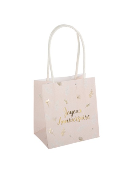 4 Sacs Boho Joyeux Anniversaire Blush Et Or 10X11X7cm + Anses Faites La Fête Accessoires de décoration