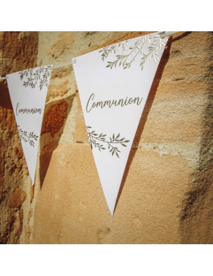 Guirlande Communion Jolis Brins Blanche et Or 3,30m - 10 fanions de 15 x 20 cm Faites La Fête Accessoires de décoration