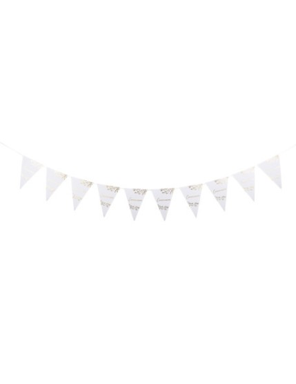 Guirlande Communion Jolis Brins Blanche et Or 3,30m - 10 fanions de 15 x 20 cm Faites La Fête Accessoires de décoration