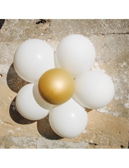 6 Marguerites Ballons Blanches et Or 36 ballons Faites La Fête Accessoires de décoration