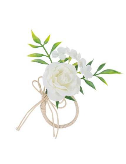 4 Ronds de Serviette Rose et Jasmin Blanc Diam 5 cm + Noeud Ficelle Beige Faites La Fête Accessoires de décoration