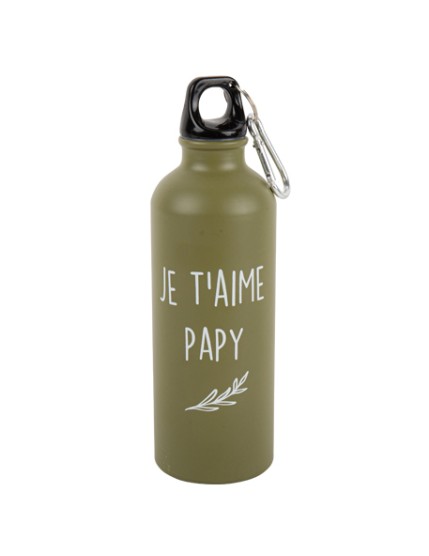 Gourde Je T\'aime Papy Brindille Vert Olive Mat et Blanc 21,5x6,4cm - 500ml En Display Box Faites La Fête Gourde