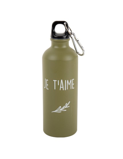 Gourde Je T\'aime Brindille Vert Olive Mat et Blanc 21,5x6,4cm - 500ml En Display Box Faites La Fête Gourde