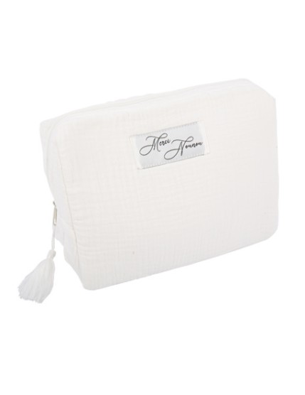 Trousse Merci Nounou en Gaze de Coton Blanc avec Pompon 16x24x12cm Faites La Fête Trousse