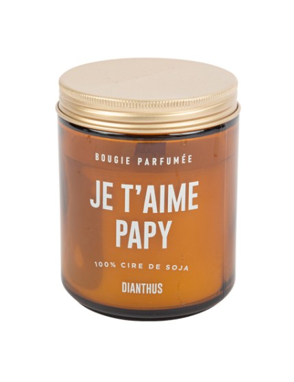 Bougie Cire de Soja \"Je t\'aime Papy\" Parfum Dianthus Verre Ambré 7.3 x 9 cm Faites La Fête Accessoires de décoration