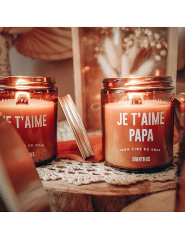 Bougie Cire de Soja Je t'aime Papy Parfum Dianthus Verre Ambré