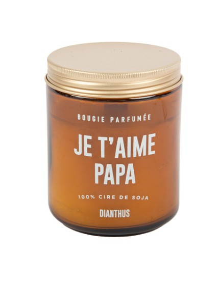 Bougie Cire de Soja \"Je t\'aime Papa\" Parfum Dianthus Verre Ambré 7.3 x 9 cm Faites La Fête Accessoires de décoration