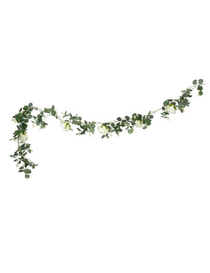 Guirlande d\'Eucalyptus et de Roses Blanches 1,80 m Faites La Fête Accessoires de décoration