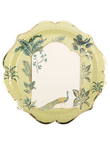 8 Assiettes Tropical Peacock Dégradé de Vert Amande et Or 23cm Faites La Fête Accessoires de décoration